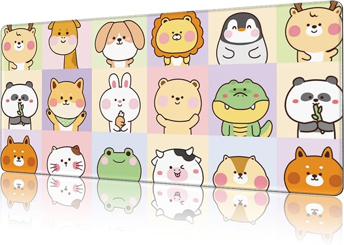 NIYLYNSYN Mouse Pad Large Cute Animals Non-Slip Game Desk Mat with Stitched Edge Laptop Keyboard Desk Pad for Work Home Gaming (35.4 x 15.7 Inches)