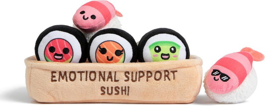Relatable Emotional Support Sushi | Cuddly Stuffed Animals Set - 5 Plush Toys with Basket for Mom