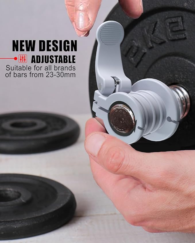 ZY-HUAN Barbell Clips 1 inch Barbell Clamps 0.9-1.18inch Quick Release Weight Clips for Bars Multi-Size Adjustable Olympic Barbell Clamps (Gray)