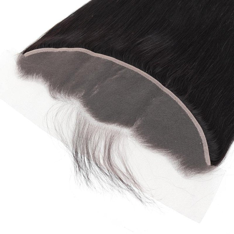 13x4 Ear to Ear Transparent HD Lace Frontal Closure 12A Unprocessed Brazilian Virgin Human Hair 16 Inch Silky Straight Full Lace Frontal Closure Pre-Plucked Natural Black Color