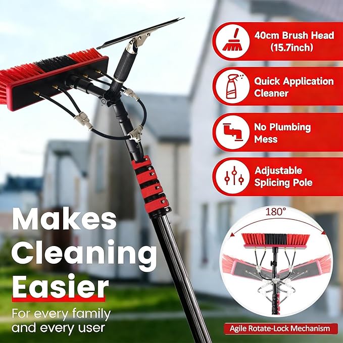 Telescopic Cleaning Brush, Multi-Purpose Water Spray Brush, Solar Panel Cleaning Equipment, Telescopic Hydrocleaner, 3.6m-10.8m, Roof Cleaning Tools Window Cleaner Kit(36FT/10.8M)