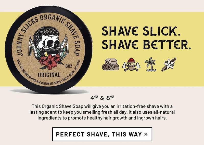 Johnny Slicks Organic Shave Soap - Supports Smooth Shaving - Shea Butter, Tea Tree & Jojoba - Natural Ingredients - Rugged Scent - 8 oz