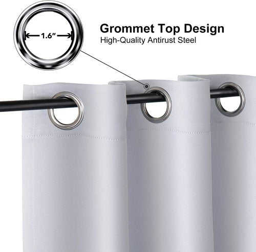ChrisDowa Blackout Curtains - Thermal Insulated Room Darkening Grommet Panels | 72 Inches Long, Greyish White (2 Panels)
