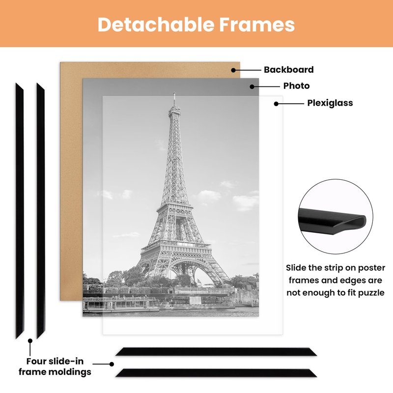 upsimples 16x20 Picture Frame Black 3 Pack, Scratch-Proof Poster Frames 16 x 20 for Photo Gallery - Slide-In Strips, Horizontal or Vertical Wall Mounting