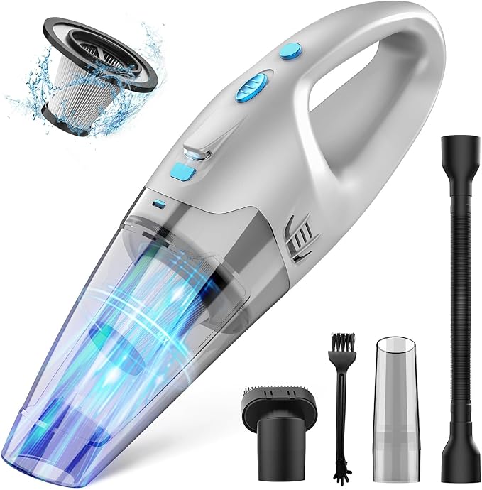 FUOAYOC Handheld Vacuum Cordless, Hand Vacuum Cordless Rechargeable with LED Light/Multi Accessories,1.6lbs Car Portable Vacuum Cleaner for Pet Hair, Home, Car, Office