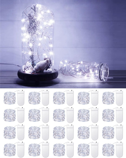 Skiennix 20 Pack Fairy Lights - Battery Operated 3.3ft Mini String Twinkle Copper Wire | Cool White for Weddings & Parties