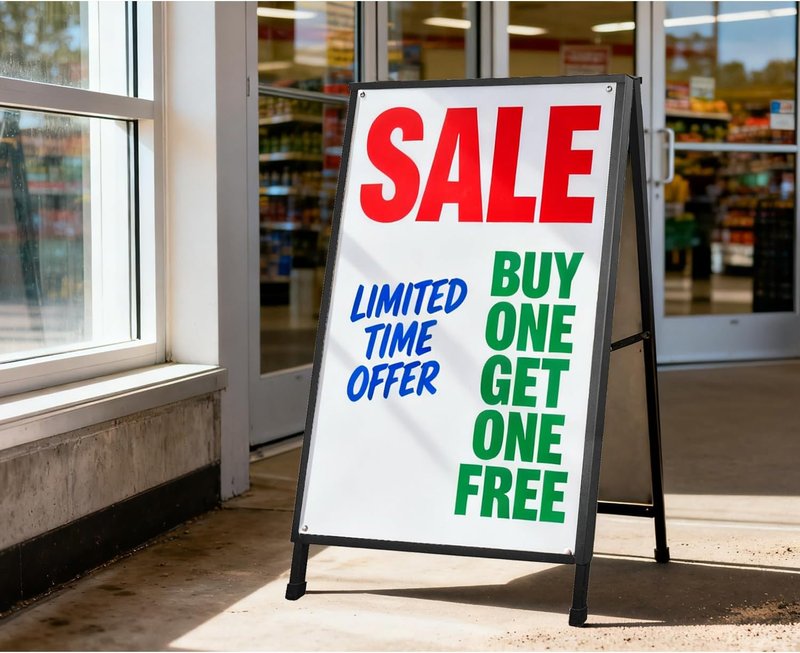 ZCHEN A-Frame Sidewalk Sign - 24x36 Heavy-Duty Metal Sandwich Board for Outdoor Advertising | Double-Sided Display with 2 Corrugated Plastic Posters