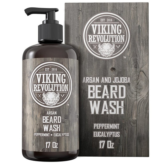 Beard Wash Shampoo with Argan & Jojoba Oils - Softens & Strengthens | Peppermint & Eucalyptus Scent (17 oz)