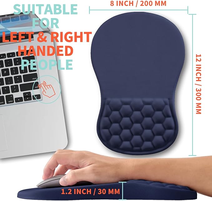 Kuosgm Ergonomic Mouse Pad Wrist Support with Memory Foam Massage Bulge, Carpal Tunnel Pain Relief Mousepad Wrist Rest for Mouse(12x8 inch, Dark Blue)
