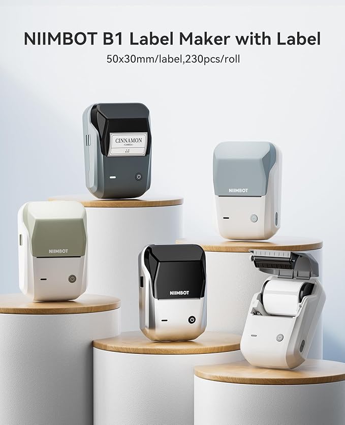 NIIMBOT B1 Label Maker Machine, Thermal Label Printer Easy to Use for Office, Home, Business, Came with 1 Roll White Label(Sliver)