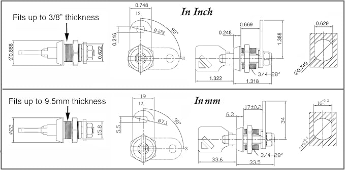 Admiral Locks Tubular Cam Lock, Keyed Alike Removable Key RV Compartment Storage Lock Cabinet Locks (Chrome Pack of 1, 5/8 Inch 90°)