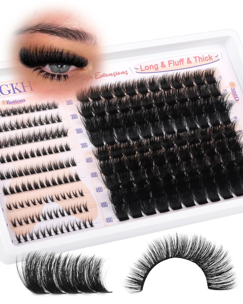 Thick Lash Clusters 300D+400D Volume Eyelash Clusters 12-22mm Long Fluff Cluster Eyelash Extensions Mega Full DIY Salon-look Wispy Lash Extension with Bottom Lashes 5 Styles 220Pcs
