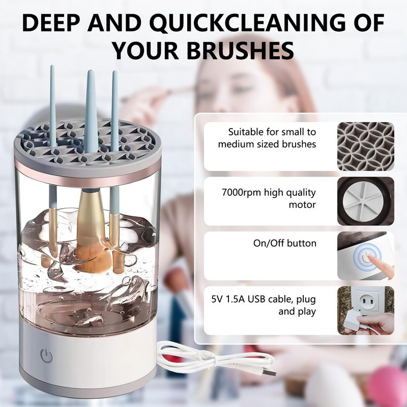WALULAN Makeup Brush Cleaner, Automatic Brush Washer, Quick Dry Rechargeable Power Cleaning Brushes