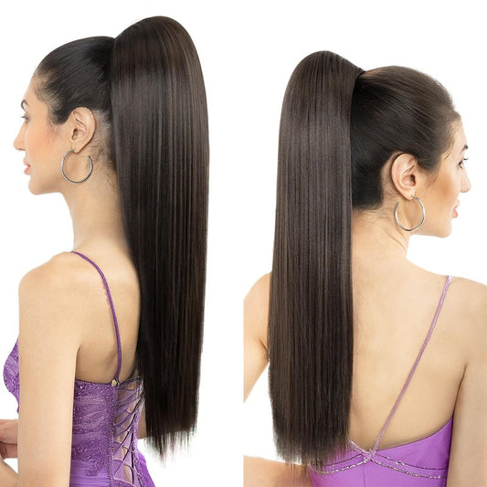 Luxehair Ponytail Extension, 24" Long Straight Claw Clip Ponytail Extension clip on ponytails hair clip Hair claw clip Fake Ponytail Hairpieces for Women - Dark Brown
