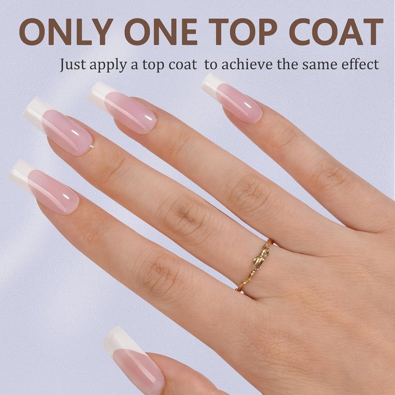 French Gel Nail Tips - 240 Pcs Long Square Pink Press-On Nails | Pre-Filed, No Need to Shape, 15 Sizes for DIY Nail Art