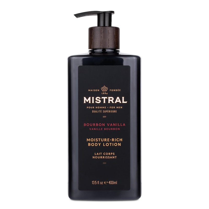 Mistral Bourbon Vanilla Body Lotion for Men - Fast-Absorbing Moisture-Rich Cream with Shea Oil & Squalane | 13.5 fl oz