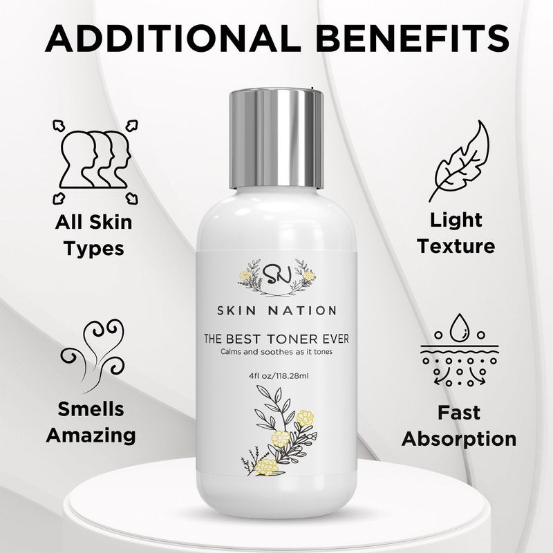 Skin Nation Hydrating Gentle Rosewater Toner with Aloe Vera and Chamomile, Alcohol-Free and Paraben-Free, for Dry, Sensitive, Oily and Combination Skin, 4 fl oz
