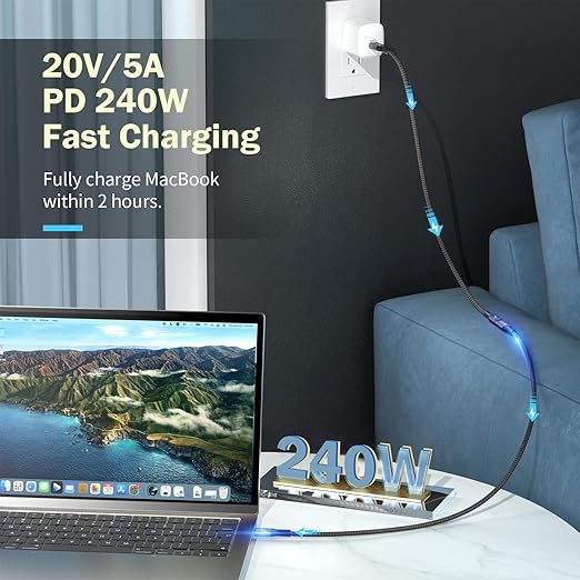 20Gbps USB C 3.2 Extension Cable, USBC 3.2 Gen2 Type-c Male to Female Extender Cable Ultra HD 4K@60Hz 240W Charging 20Gbps Data Transfer Compatible with External SSD eGPU (Extension 20G 240W-0.25M)