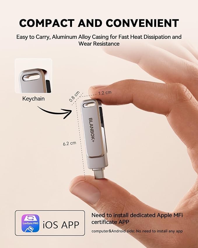 BLANBOK+ MFi Certified 128GB Flash Drive for iPhone Photo Stick, USB Thumb Drive Memory Stick High Speed USB Drive Photo Storage for iPhone USB Stick Compatible for iPhone/iPad/Android/PC, BLA231