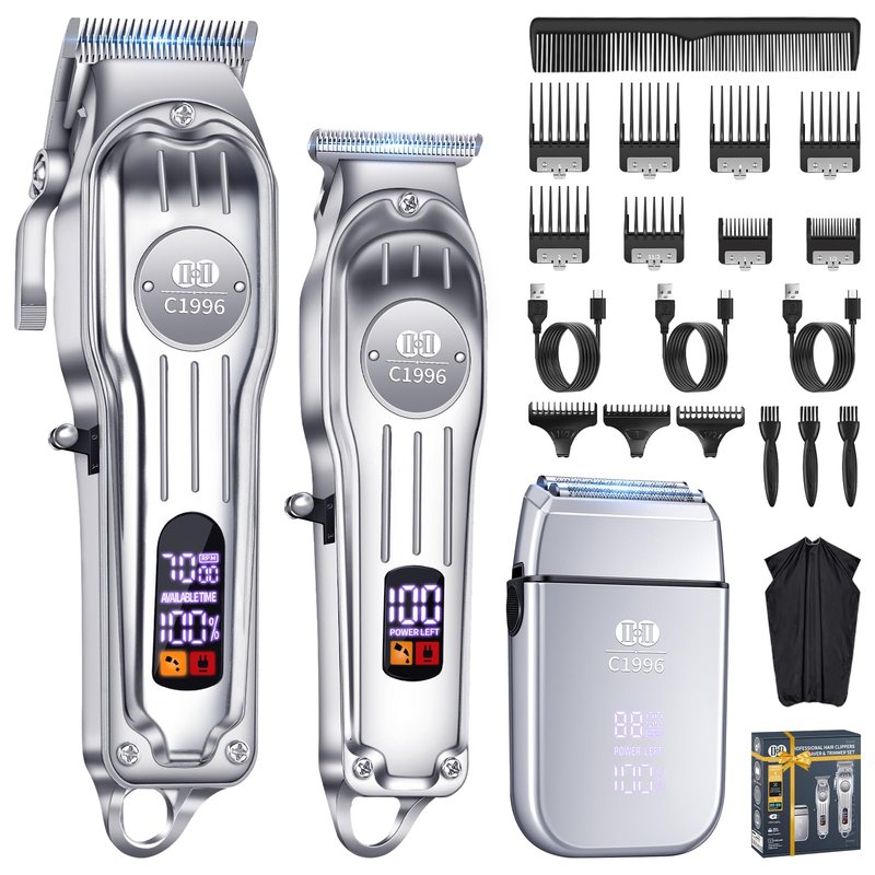 CIICII Hair Clippers for Men Professional, Cordless Barber Clippers for Hair Cutting (12Pcs Rechargeable USB Adjustable LCD Display Hair Beard Grooming Trimming Haircut Kit) for DIY Home Barber Salon