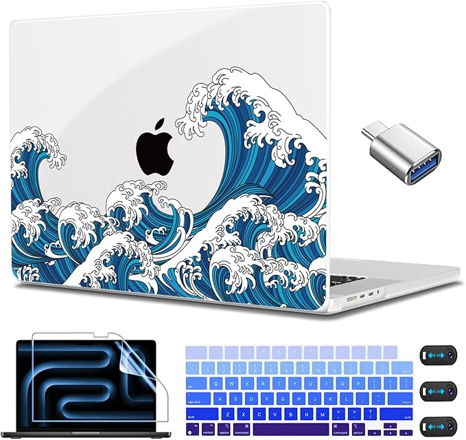 CISSOOK Ocean Case for MacBook Pro 14 inch 2021 2022 2023 2024 2025 2026 Release Model M1 M2 M3 M4 M5 Pro/Max Chip, Wave Hard Shell for Pro 14-inch with Touch ID