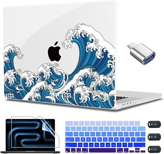 CISSOOK Ocean Case for MacBook Pro 14 inch 2021 2022 2023 2024 2025 2026 Release Model M1 M2 M3 M4 M5 Pro/Max Chip, Wave Hard Shell for Pro 14-inch with Touch ID