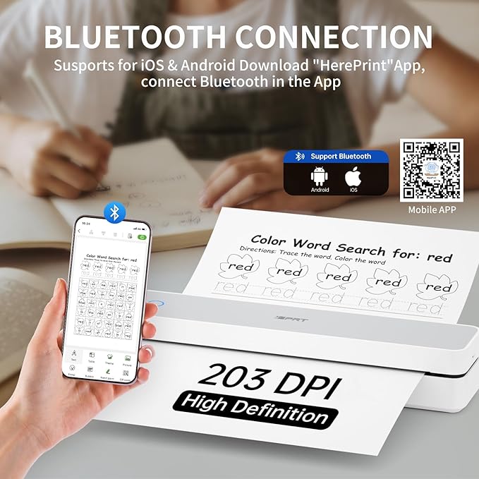 iDPRT Portable Inkless Printer for Travel,Wireless Thermal Printers Support 8.5" x 11" US Letter/A4,Small Mobile Bluetooth Printer for Home Use,Office,Vehicles,Compatible with Smartphone & Laptop