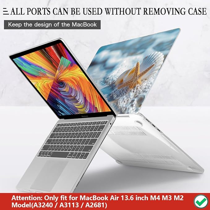 CISSOOK Compatible with MacBook Air 13.6 inch Case 2026 2025 2024 2022 Release M5 A3449 M4 A3240 M3 A3113 M2 A2681, Plastic Hard Shell Protective Case with Keyboard Cover Screen Protector, Beach&Shell