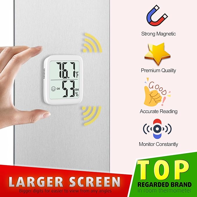 Antonki 2 Pack Room Thermometer for Home, Hygrometer Indoor Humidity Meter Gauge, Digital Temperature and Humidity Monitor Sensor for House, Terrarium, Incubator, Greenhouse - Battery Included