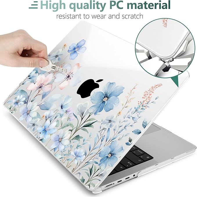 DONGKE Compatible with MacBook Pro 16 Inch Case (2026-2021 Release, M5 M4 M3 M2 M1 Pro/Max Chip), Plastic Hard Shell Cover with Keyboard Cover & Screen Protector for MacBook Pro 16", Blue Flowers