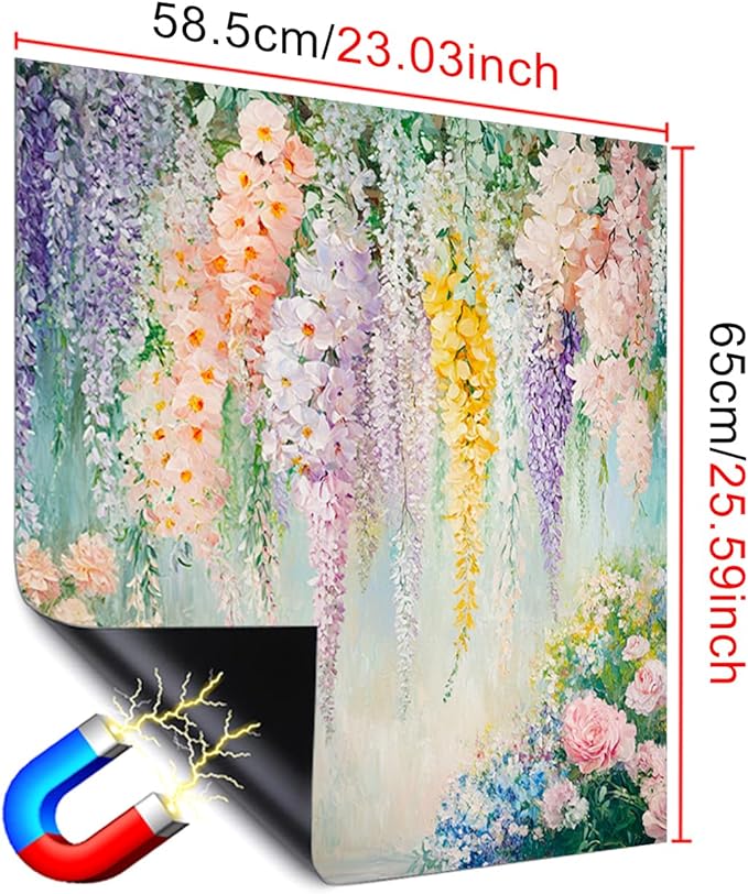 Dishwasher Magnet Cover 23x26 in Hanging Garden Wisteria and Floral Cascade Painting Dishwasher Cover for Kitchen Appliance Decoration Front Panel Sticker Rustic Home Decor