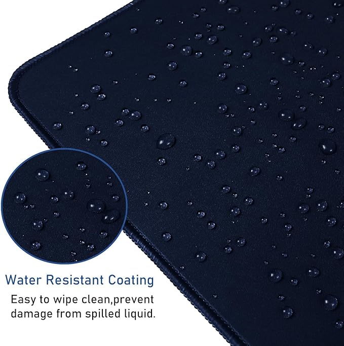 Large Extended Gaming Mouse Pad with Stitched Edges, Durable Non-Slip Natural Rubber Base, Waterproof Computer Keyboard Pad Mat for Esports Pros/Gamer/Desktop/Office/Home - Dark Blue