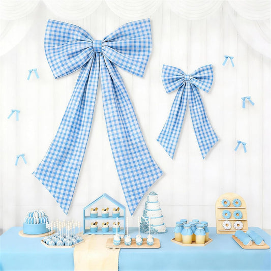 One Silly Goose Blue Checkered Bow Decor - 2 Pack Large & Small for Coquette Room Backdrop