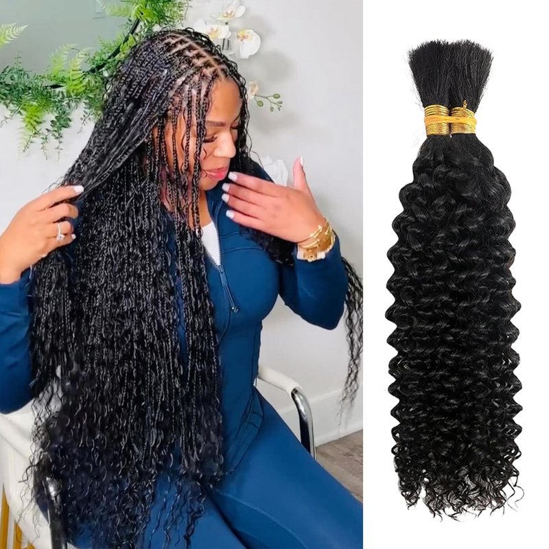 Curly Human Braiding Hair for Boho Braids Bohemian 20 inch Water Wave Bulk 100% Human Hair for Micro Braiding Hair Wet and Wavy Boho Knotless Braids Hair No Weft 2 Bundles Natural Color