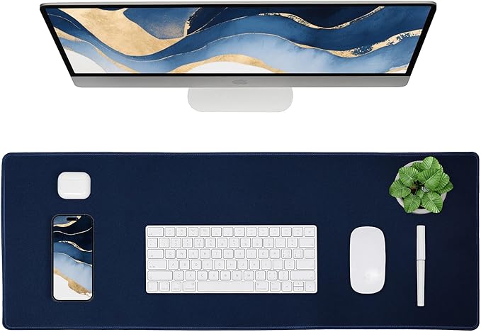 ALOANES Waterproof Mouse Pad with Durable Stitched Edge, Gaming Keyboard, Non-Slip Rubber Base Mouse Mat, Extended Desk pad for Gamer, Office& Home, Dark Blue Mousepad 3XL(35.43"x15.74"x0.12")