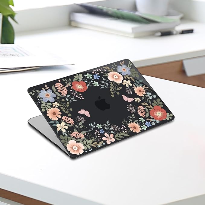 MOSISO Compatible with MacBook Air 13 inch Case M5 2026 M4 2025 M3 M2 2024-2022 A3449 A3240 A3113 A2681, Lush Floral Hard Shell&Keyboard Cover&Screen Protector for MacBook Air 13.6 inch Case, Black