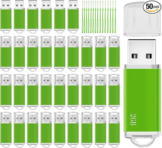 2GB USB Flash Drives 50 Pack Nicepicten Bulk USB 2.0 Thumb Drive 2GB FAT32 Flash Drive Memory Stick Bulk USB Jump Drives Pack, Green