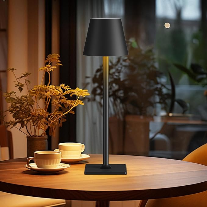 Fizrice Cordless Table Lamp Rechargeable Lamps: 6000mAh Battery Operated Table Lamp Outdoor Waterproof, Touch Control, Portable Wireless Desk Lamp for Dinner/Bedroom/Restaurant(Black 2 Pack)