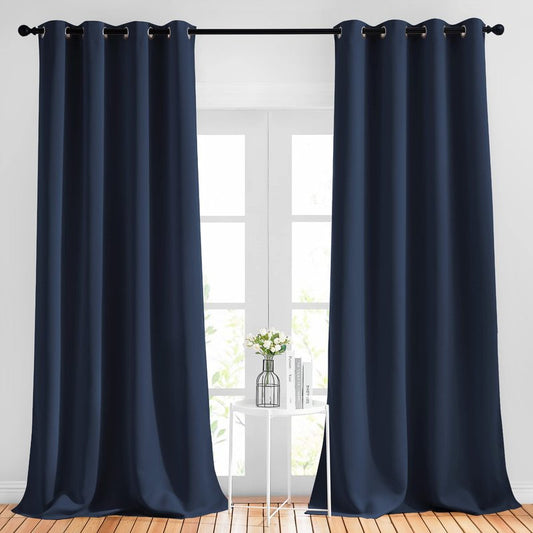 NICETOWN Blackout Curtains and Drapes for Kitchen - Extra Long Room Darkening Thermal Insulated Solid Window Blackout Draperies (Navy, 1 Pair, 52 x 95-Inch)
