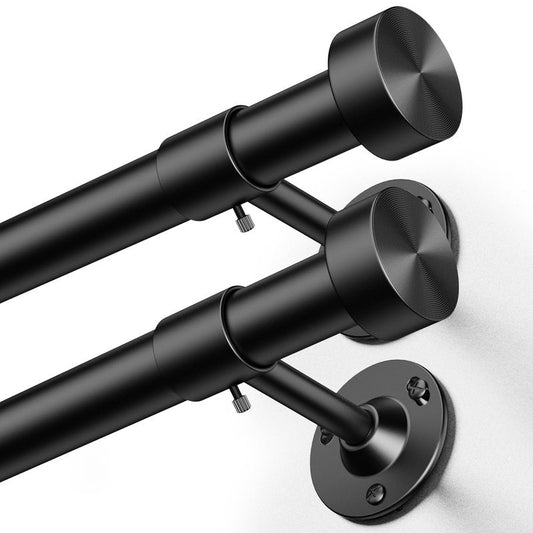 YaFex 2 Pack Heavy Duty Curtain Rods 32-150 Inch, 1 Inch Adjustable Black Curtain Rod for Windows, Extra Long Window Treatment Rods with Aluminium Finials, Easy Installation
