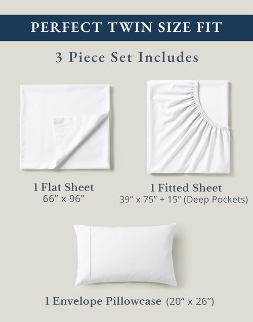 LANE LINEN 100% Organic Cotton Twin Sheets Set - Soft & Comfy Breathable Percale | White 3-Piece Bedding Essentials