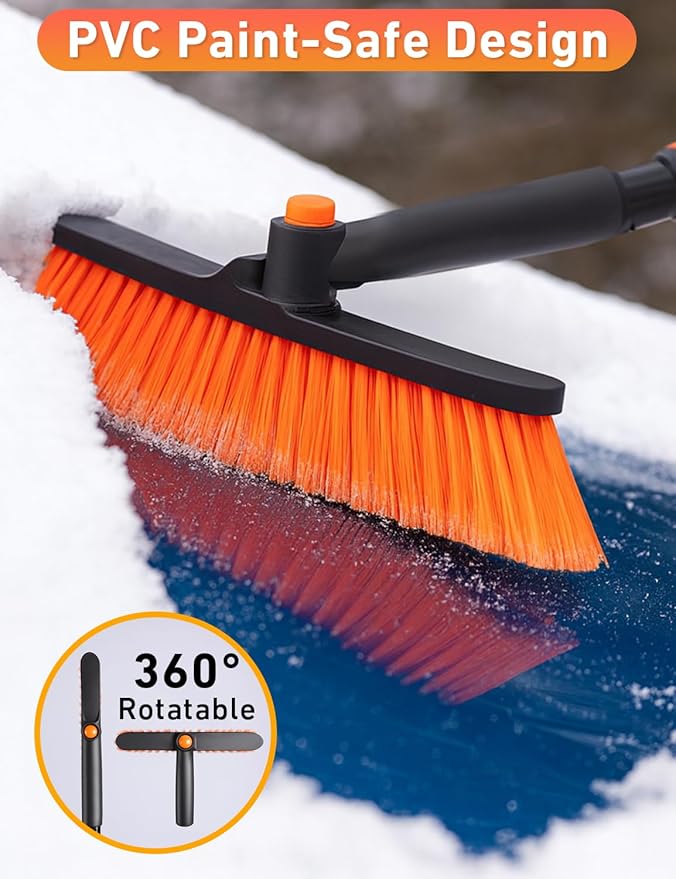 EcoNour 44.7" 3 in 1 Snow Brush for SUV, 360Â° Pivoting Extendable Long Snow Brush for Car, Snow and Ice Scrapers for Windshield with Ergonomic Foam Grip for Car Truck SUV, Winter Car Accessories