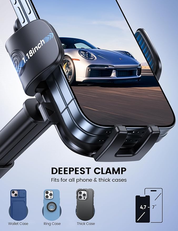 Lamicall Car Phone Holder [3-in-1 Pro Version Suction Cup] 360° Rotation Phone Holders for Your Car [Metal Hook] Cell Phone Car Mount Dashboard Vent Windshield for iPhone 17 16 15 Pro Max Smartphone
