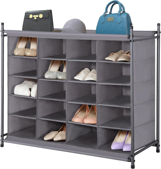 Storage Maniac Stackable Shoe Cubby Organizer - 20-Cube Free Standing Rack for Entryway & Closet | Gray