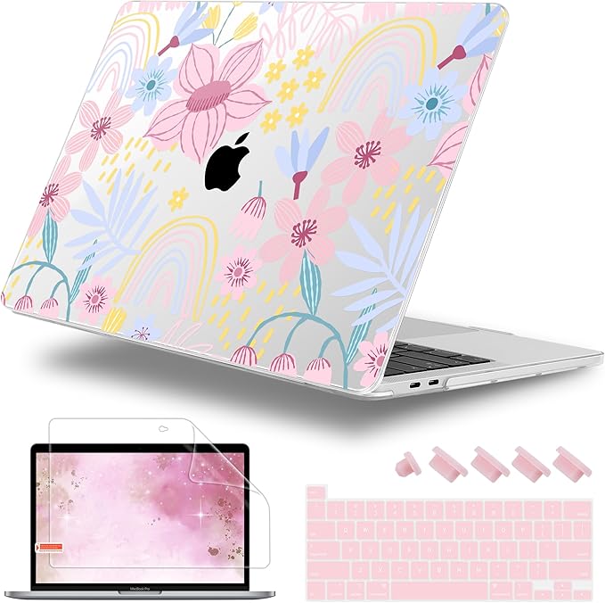 Lepeoac for MacBook Pro 16 inch Case 2019 2020 Release Model A2141, Plastic Hard Shell Cover with Keyboard Cover & Screen Protector for MacBook Pro 16 inch with Touch Bar & Touch ID, Florals