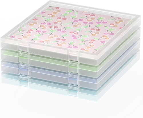 CraftGenes Scrapbook Paper Storage - 4 Pack Stackable Containers with U-Shaped Locking Mechanism | Ideal for Home, Office, School