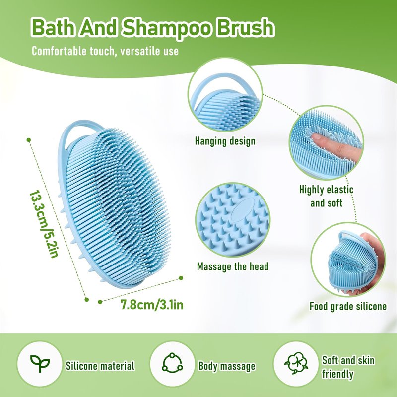 Fanwer 27.5” Back Bath Brush Long Handle for Shower and Silicone Body Scrubber, Shower Back Scrubber with Curved Handle for Elderly, Disabled, Limited Mobility, Post-Surgery, Frozen Shoulder