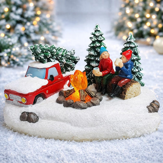 Moments In Time Christmas Village Scene - LED Campfire Display | Battery Operated (4.3" H x 6.6" W x 4.3" D)
