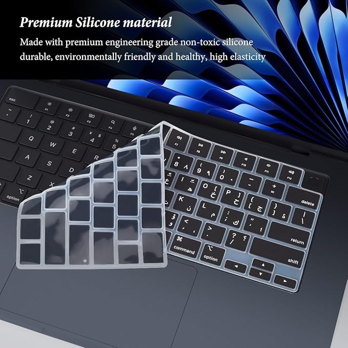 Arabic Keyboard Cover Skin for Apple 2026 2025 2024 2023 2022 MacBook Air Laptop with M5 M4 M3 M2 chip 15.3 inch A3448 A3241 A3114 A2941/MacBook Air 13.6 inch A3449 A2681 A3113 A3240 Protector-Black