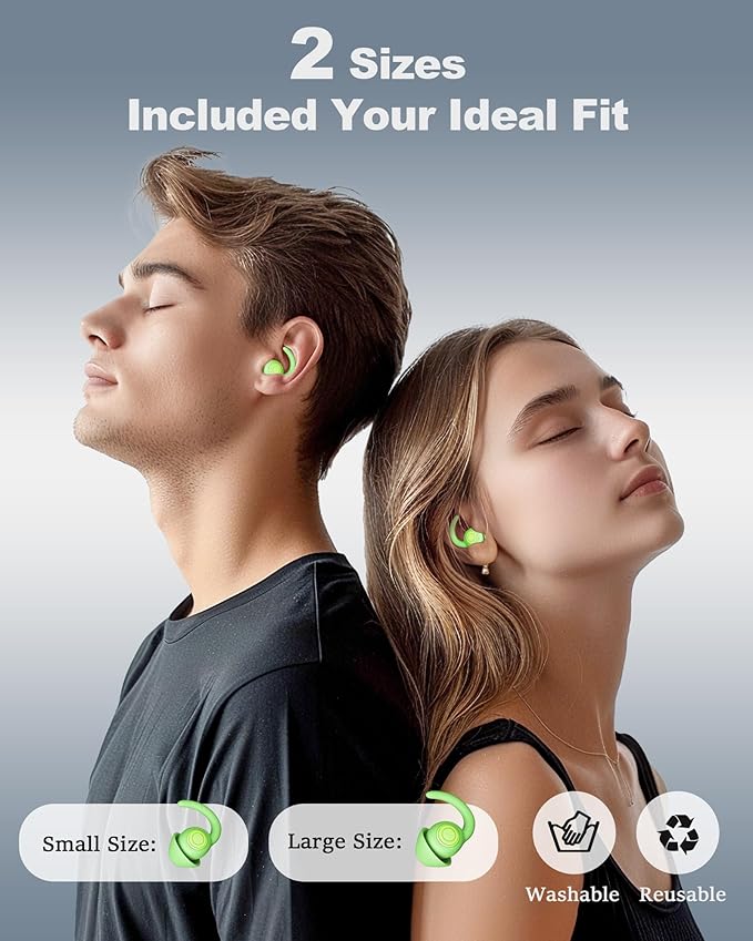 LIMEHO Ear Plugs for Sleeping - Noise Reduction Soft Silicone Earplugs, 2 Pairs Reusable Hearing Protection Earplugs for Noise Sensitivity, Sleep,Travel,Sound Reduction Noise Cancelling - Green